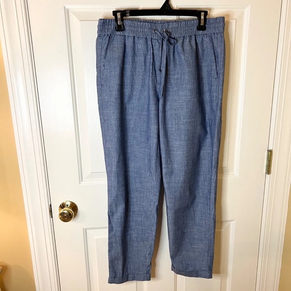 J.Crew Factory Blue Chambray Drawstring Cuffed Easy Fit Ankle Pant Size 4 - Picture 4 of 6